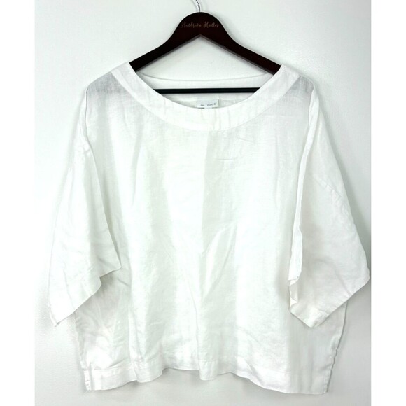 Pure Jill Linen Top Women Sz L White Boxy Oversized Blouse Lightweight 1080H4 - Picture 4 of 12